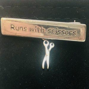Runs With Scissors Sterling Silver Pin